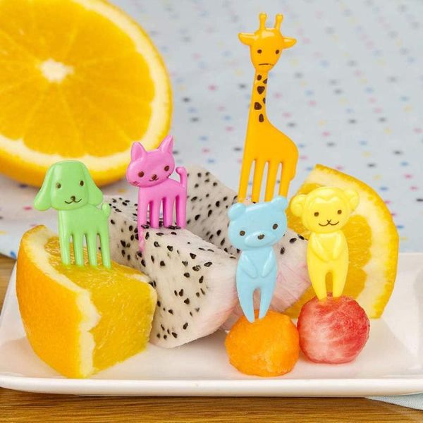 forks 20pcs/set cartoon cute label baby safe fruit fork packaging animal pick logo bento lunch decorative party tw218