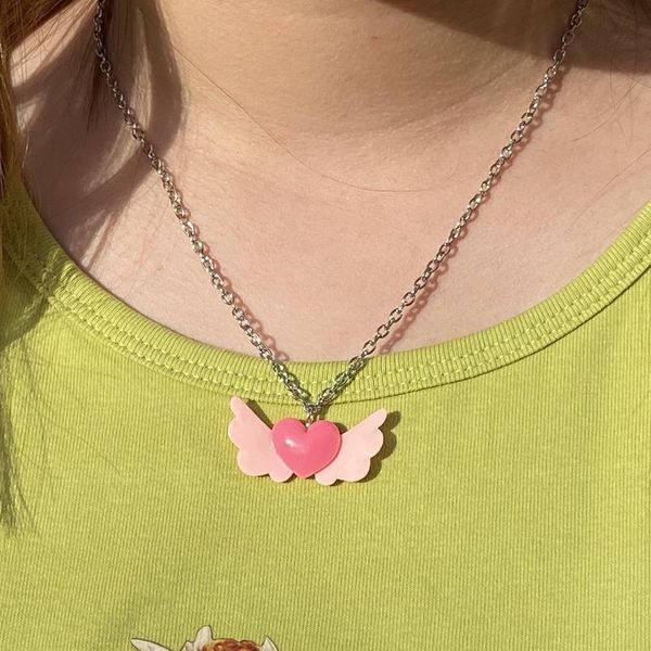 pendant necklaces pink heart wing necklace for women girl punk hip hop candy color sweet choker party jewelry gift, Silver
pendant necklaces pink heart wing necklace for women girl punk hip hop candy color sweet choker party jewelry gift, Silver
