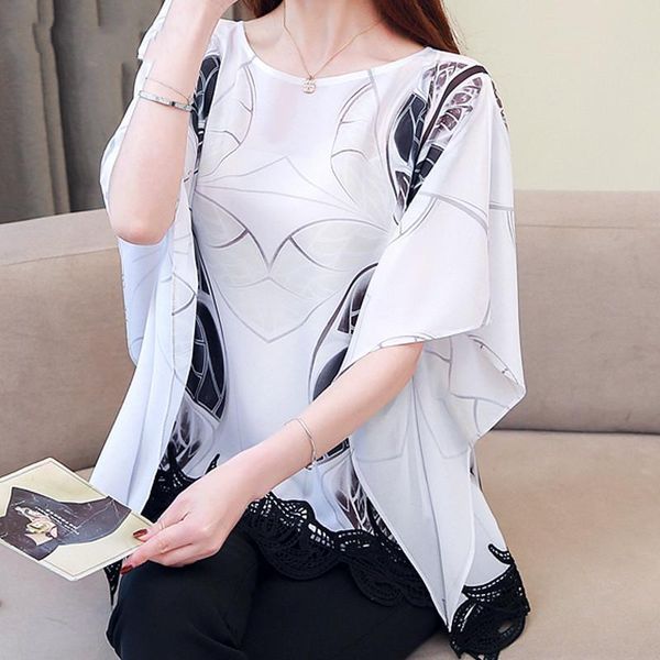 women's blouses & shirts loose chiffon blouse female short sleeve o-neck clothing and spliced polyester, White
women's blouses & shirts loose chiffon blouse female short sleeve o-neck clothing and spliced polyester, White