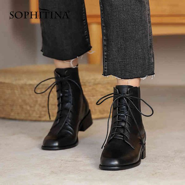 sophitina women ankle boots fashion genuine leather cross-tied boots square toe mid heel spring autumn female shoes so882 210513, Black
sophitina women ankle boots fashion genuine leather cross-tied boots square toe mid heel spring autumn female shoes so882 210513, Black