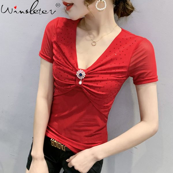 women's t-shirt summer korean style all match girls fashion v-neck shiny diamonds mesh women short sleeve tees 2021 t131, White
women's t-shirt summer korean style all match girls fashion v-neck shiny diamonds mesh women short sleeve tees 2021 t131, White