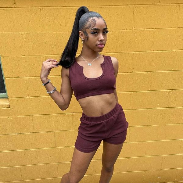 women's shorts summer casual sport set women u-neck sleeveless vest solid color high waist slim two piece wine red streetwear, White;black
women's shorts summer casual sport set women u-neck sleeveless vest solid color high waist slim two piece wine red streetwear, White;black