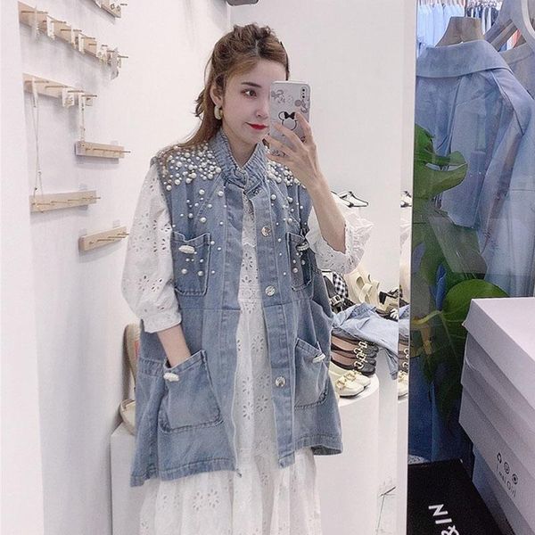 women's vests summer 2021 women harajuku covered button loose pocket pearl beaded denim vest casual casaco feminino 5xl sleeveless jean, Black;white
women's vests summer 2021 women harajuku covered button loose pocket pearl beaded denim vest casual casaco feminino 5xl sleeveless jean, Black;white