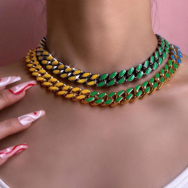 chains colorful punk hip hop cuban link chain choker necklace for women personality drip glaze necklaces party jewelry gifts, Silver
chains colorful punk hip hop cuban link chain choker necklace for women personality drip glaze necklaces party jewelry gifts, Silver