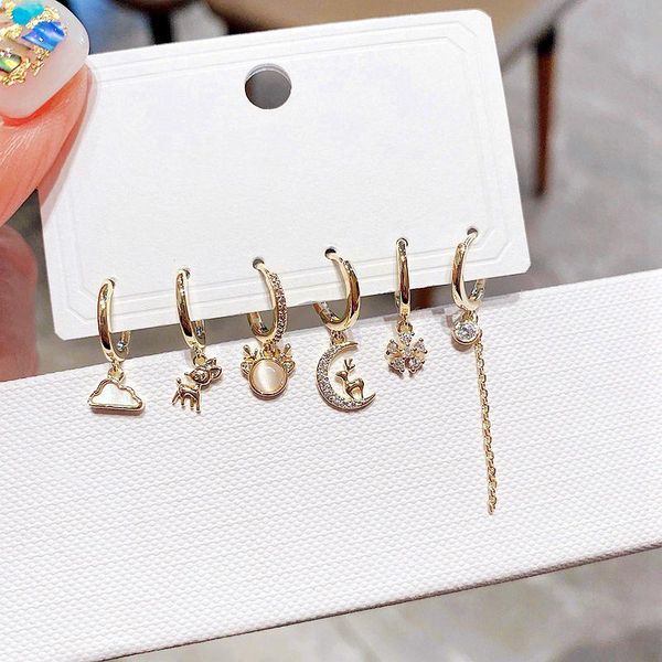 dangle & chandelier trendy 6pcs cz crystal moon deer earrings set gold color cubic zirconia women christmas gift, Silver
dangle & chandelier trendy 6pcs cz crystal moon deer earrings set gold color cubic zirconia women christmas gift, Silver