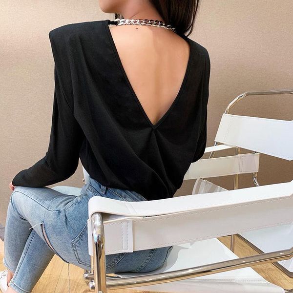 women fashion elegant long sleeve ladies halter solid color beaded band twisted women's t-shirt, White
women fashion elegant long sleeve ladies halter solid color beaded band twisted women's t-shirt, White