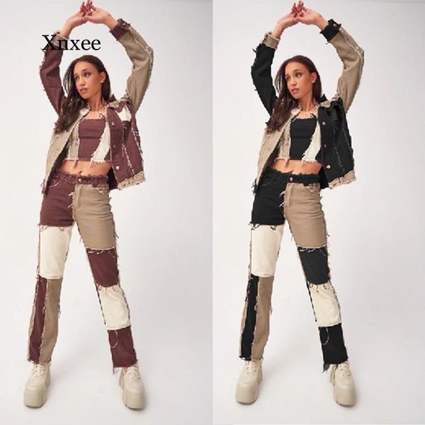 women's jackets splic long sleeve slim short jacket front pocket women hole frayed and sequin coats female clothing, Black;brown
women's jackets splic long sleeve slim short jacket front pocket women hole frayed and sequin coats female clothing, Black;brown