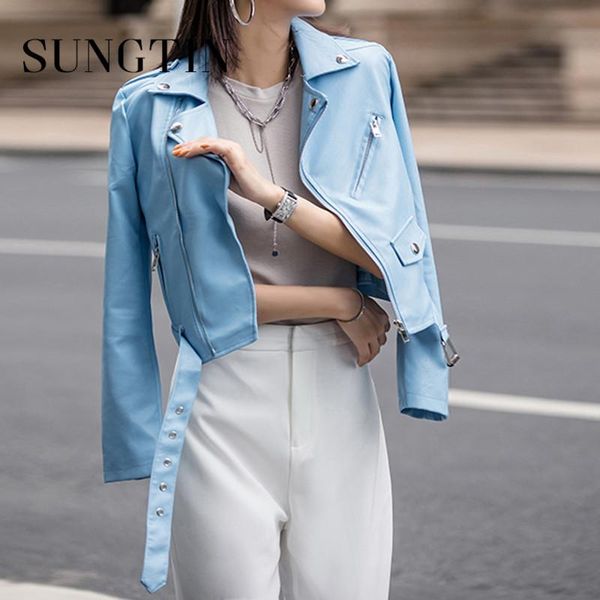 women's leather & faux sungtin cropped jacket for women with belt zipper casual pu motorcycle jackets blue short outwear 2021 fashion, Black
women's leather & faux sungtin cropped jacket for women with belt zipper casual pu motorcycle jackets blue short outwear 2021 fashion, Black