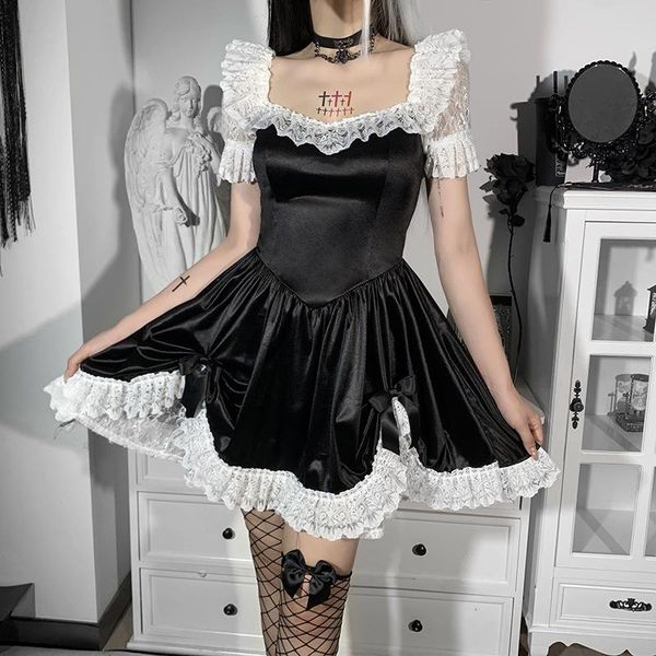 casual dresses women dress lace puff sleeve stitching bow decoration high waist spring clothing, Black;gray
casual dresses women dress lace puff sleeve stitching bow decoration high waist spring clothing, Black;gray