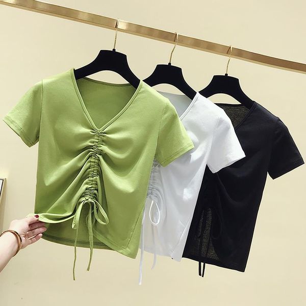 women's t-shirt short tshirt crop v-neck basic fold t shirt summer sleeve cotton lace up tee femme women clothes green, White
women's t-shirt short tshirt crop v-neck basic fold t shirt summer sleeve cotton lace up tee femme women clothes green, White
