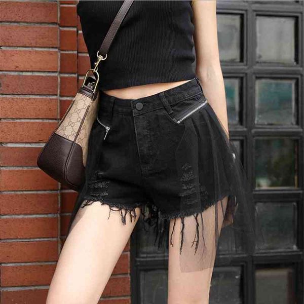 women's shorts black/white women's zipper net yarn denim fashion ripped wide leg tassel high waist short jeans for ladies j3187 6j, White;black
women's shorts black/white women's zipper net yarn denim fashion ripped wide leg tassel high waist short jeans for ladies j3187 6j, White;black
