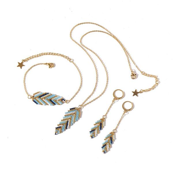 earrings & necklace women feather and bracelet set jewelry gold color titanium steel blue pedant drop, Silver
earrings & necklace women feather and bracelet set jewelry gold color titanium steel blue pedant drop, Silver