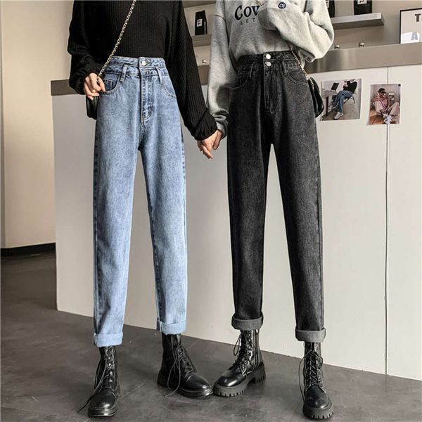 high waist slim cropped version tube loose daddy pants black, Blue 
high waist slim cropped version tube loose daddy pants black, Blue