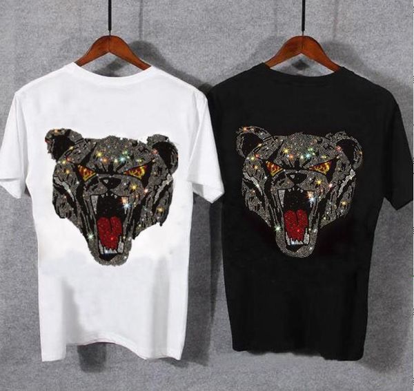 men's t-shirts t shirt short sleeve drill men cotton 100% famous animal rhinestone designer tees, White;black 
men's t-shirts t shirt short sleeve drill men cotton 100% famous animal rhinestone designer tees, White;black