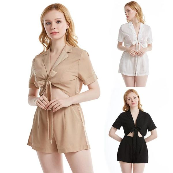 women's jumpsuits & rompers 2021 jumpsuit women summer romper solid color v neck lace up short pants playsuit clothing ropa mujer, Black;white
women's jumpsuits & rompers 2021 jumpsuit women summer romper solid color v neck lace up short pants playsuit clothing ropa mujer, Black;white
