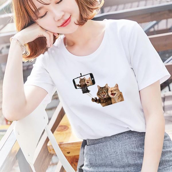 women's t-shirt funny cat print t shirt women short sleeve o neck 2021 korean style summer kawaii ladies casual tee femme, White
women's t-shirt funny cat print t shirt women short sleeve o neck 2021 korean style summer kawaii ladies casual tee femme, White