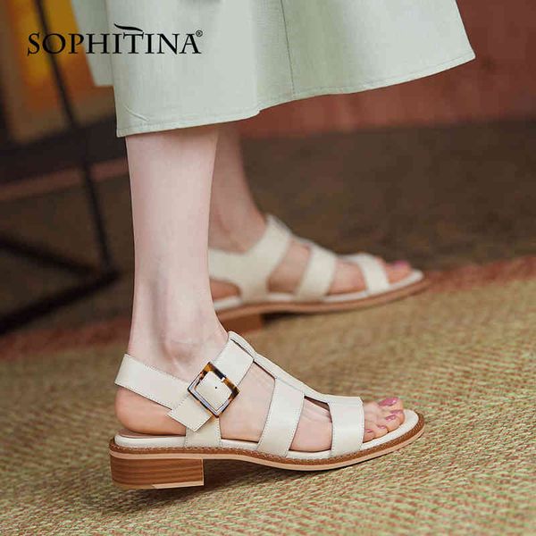 sophitina leather lady sandals roman style square buckle shoes solid color flat fashion summer women's shoes ao628 210513, Black
sophitina leather lady sandals roman style square buckle shoes solid color flat fashion summer women's shoes ao628 210513, Black
