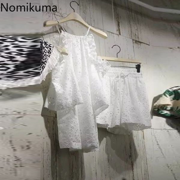 nomikuma fashion women short sets spring summer lace suits hook sling short sleeve + high waist wide leg shorts 6g444 210427, White
nomikuma fashion women short sets spring summer lace suits hook sling short sleeve + high waist wide leg shorts 6g444 210427, White