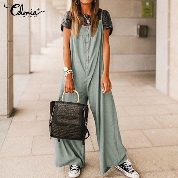 jacket celmia 2021 summer vintage jumpsuits women casual sleeveless buttons long rompers loose wide leg pants plus size solid overall, Black;brown
jacket celmia 2021 summer vintage jumpsuits women casual sleeveless buttons long rompers loose wide leg pants plus size solid overall, Black;brown