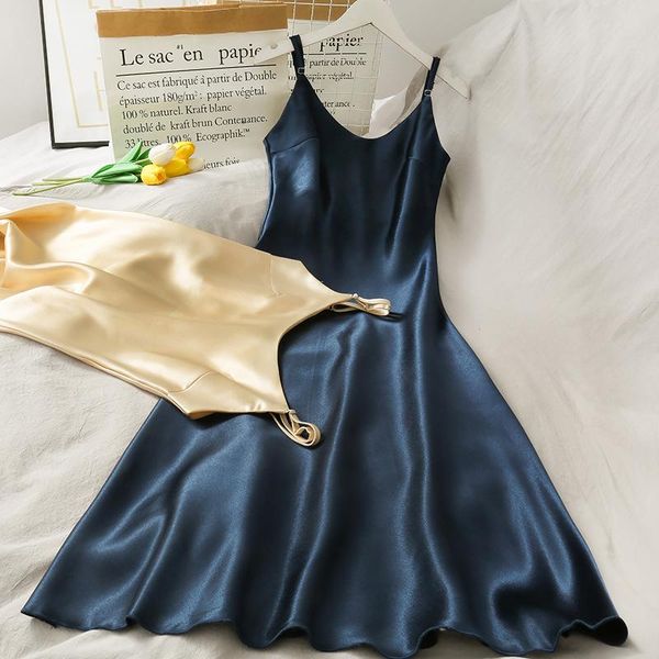 casual dresses french women dress v-neck halter midi sleeveless stain knee-length waist hugging slim all-match thin shiny, Black;gray
casual dresses french women dress v-neck halter midi sleeveless stain knee-length waist hugging slim all-match thin shiny, Black;gray