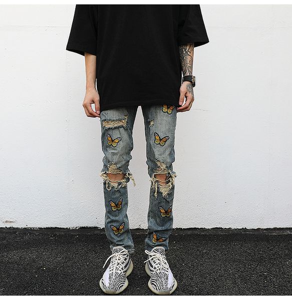 high street ripped embroidery jeans slim fit men's fashion hole skinny denim pants retro casual trousers, Blue
high street ripped embroidery jeans slim fit men's fashion hole skinny denim pants retro casual trousers, Blue
