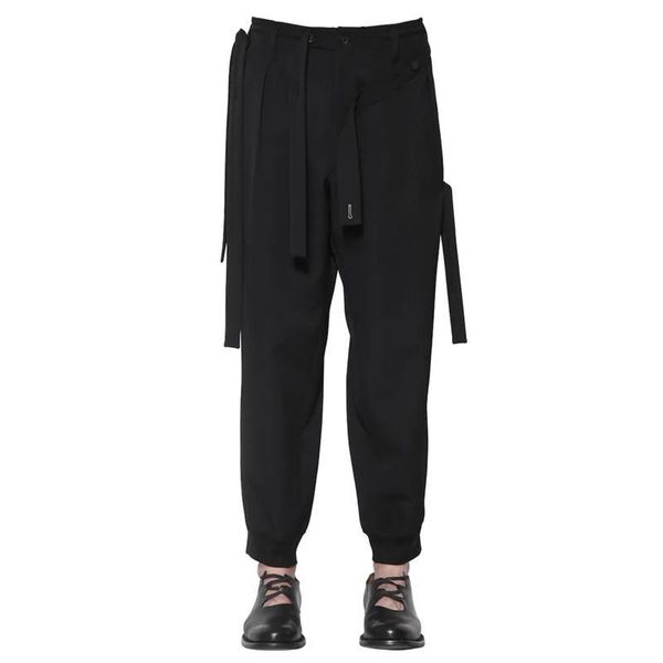 men's pants casual streamer pants, baggy crotch loose and thin, Black