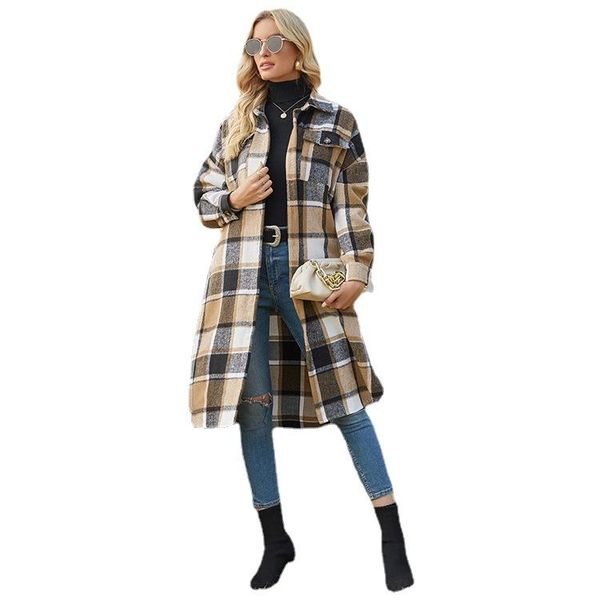 women's wool & blends 2021 autumn-winter long-sleeved women windbreaker side slit lapel loose woolen plaid shirt jacket single breasted, Black
women's wool & blends 2021 autumn-winter long-sleeved women windbreaker side slit lapel loose woolen plaid shirt jacket single breasted, Black