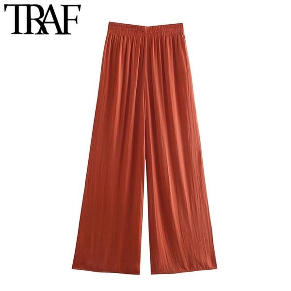 traf women chic fashion side pockets soft touch wide leg pants vintage high elastic waist female trousers mujer 210925, Black;white
traf women chic fashion side pockets soft touch wide leg pants vintage high elastic waist female trousers mujer 210925, Black;white