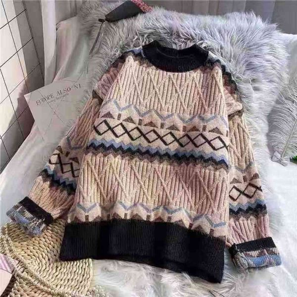womens autumn and winter loose women sweater pullover color matching wild trendy retro temperament coat, White;black
womens autumn and winter loose women sweater pullover color matching wild trendy retro temperament coat, White;black