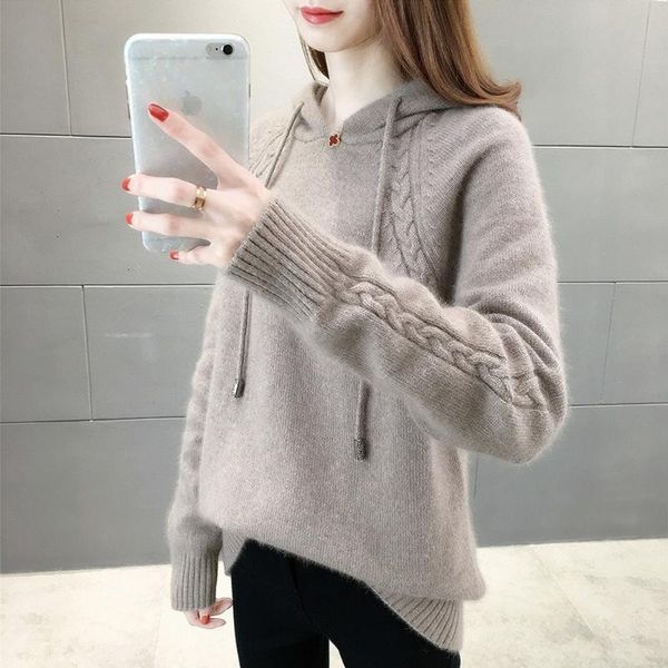pullover knitted women's sweaters longsleeve woman female warm winter korean fashion hooded fall clothes 2021, White;black
pullover knitted women's sweaters longsleeve woman female warm winter korean fashion hooded fall clothes 2021, White;black