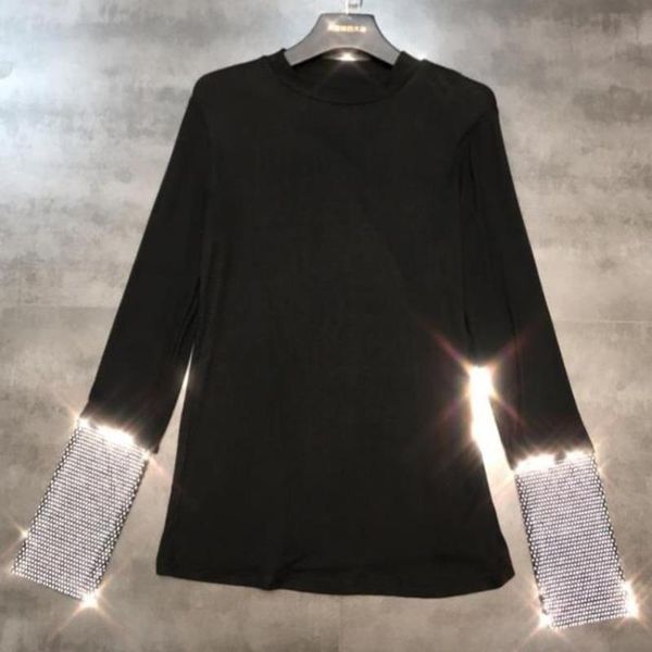 women's t-shirt 2021 spring fashion rhinestone shiny stitching sleeve women o-neck stretch slim long-sleeved bottoming tees, White
women's t-shirt 2021 spring fashion rhinestone shiny stitching sleeve women o-neck stretch slim long-sleeved bottoming tees, White