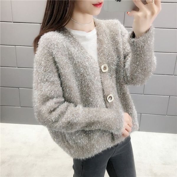 2021 spring autumn new women korean style v-neck knitted cardigan loose sweater coat female bright silk knitwear casaco k43rukh, White;black
2021 spring autumn new women korean style v-neck knitted cardigan loose sweater coat female bright silk knitwear casaco k43rukh, White;black