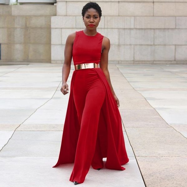new personalized tuxedo fashion dress women's summer sleeveless round neck zipper slim fit jumpsuit, Black;red
new personalized tuxedo fashion dress women's summer sleeveless round neck zipper slim fit jumpsuit, Black;red