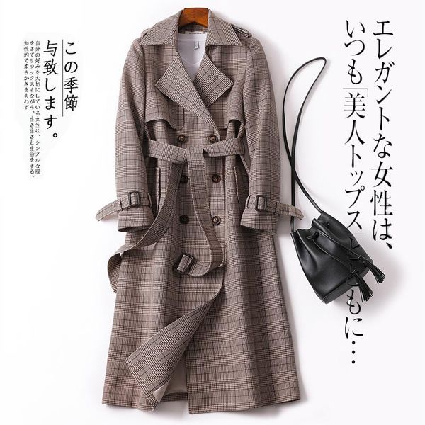 women's trench coats windbreaker middle long 2021 spring korean plaid over knee slim business coat, Tan;black
women's trench coats windbreaker middle long 2021 spring korean plaid over knee slim business coat, Tan;black