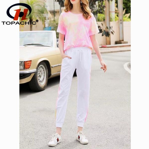 3.15 spring summer women fashion pink tie-dye print short sleeve t-shirt + contrast color spliced sweatpants set women's two piece pant, White
3.15 spring summer women fashion pink tie-dye print short sleeve t-shirt + contrast color spliced sweatpants set women's two piece pant, White