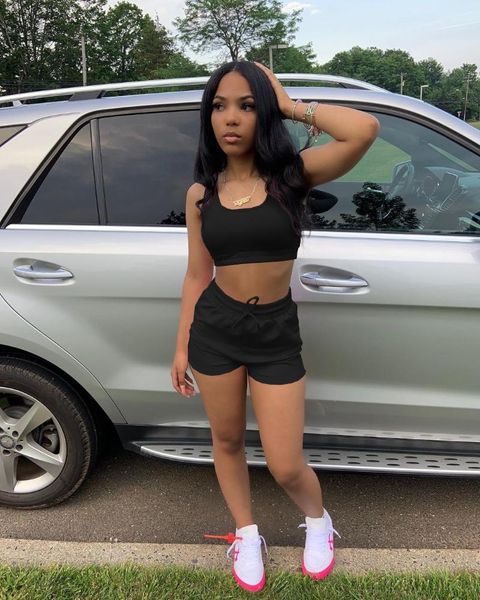 women's tracksuits 2021 european and american fashion vest sleeveless nightclub solid color multicolor shorts two-piece set, Gray 
women's tracksuits 2021 european and american fashion vest sleeveless nightclub solid color multicolor shorts two-piece set, Gray