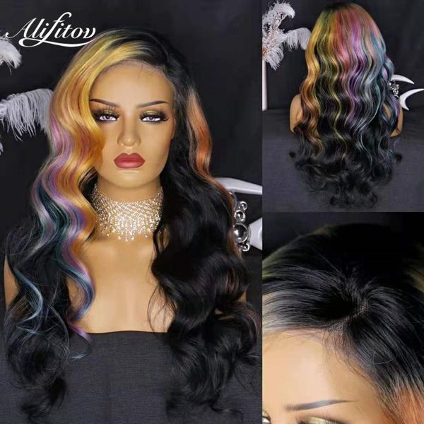 lace wigs alifitov ombre rainbow black front human hair body wave wig pre-plucked remy for women, Black;brown
lace wigs alifitov ombre rainbow black front human hair body wave wig pre-plucked remy for women, Black;brown