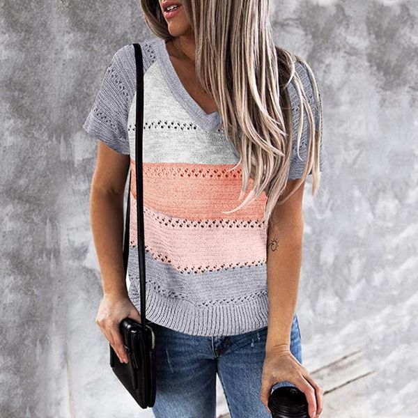 women's blouses & shirts 40# short sleeve knitted blouse women stripe printed pullover tee casual loose v neck shirt elegant clothing, White
women's blouses & shirts 40# short sleeve knitted blouse women stripe printed pullover tee casual loose v neck shirt elegant clothing, White
