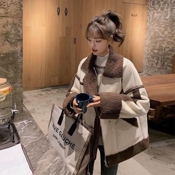women's fur & faux winter luxury vintage lamb wool coat women korean fashion thicken warm patchwork motorcycle loose short jacket, Black
women's fur & faux winter luxury vintage lamb wool coat women korean fashion thicken warm patchwork motorcycle loose short jacket, Black