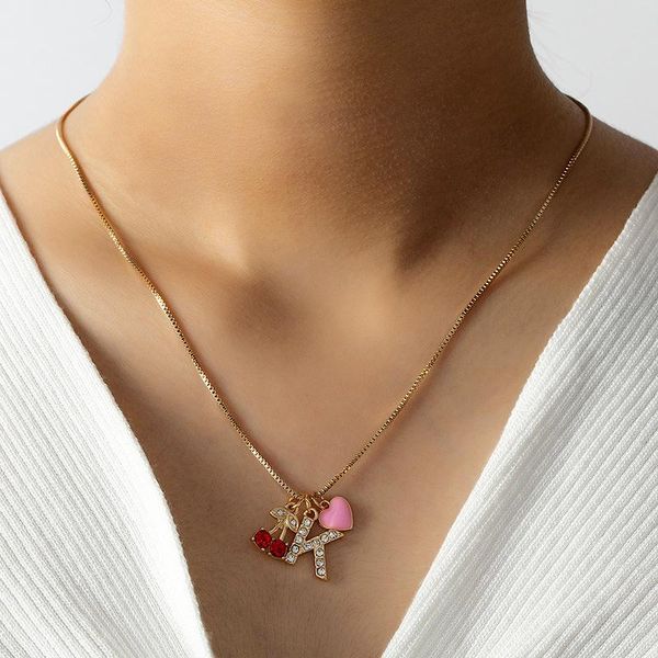 pendant necklaces 2021 personality pink heart red cherry rhinestone letter k metal necklace for women simple clavicle chain jewelry, Silver
pendant necklaces 2021 personality pink heart red cherry rhinestone letter k metal necklace for women simple clavicle chain jewelry, Silver