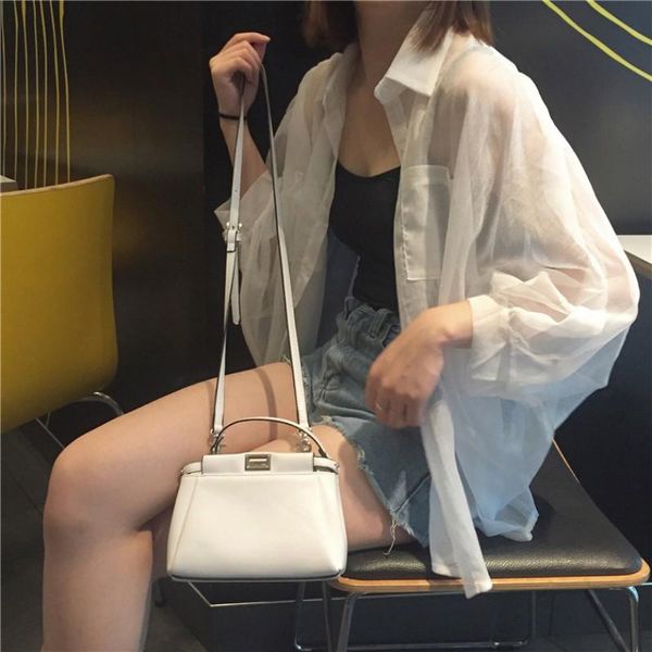 women blouse transparent turn-down collar 2021 summer sunscreen solid color blouses casual female office lady women's & shirts, White
women blouse transparent turn-down collar 2021 summer sunscreen solid color blouses casual female office lady women's & shirts, White