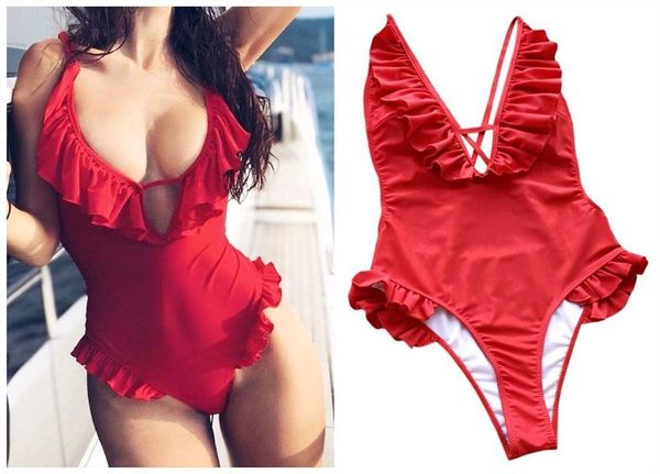 women one piece bikini plunging v-neck solid color monokini keyhole hollow ruffles patchwork swimsuit high cut cross one-piece suits
women one piece bikini plunging v-neck solid color monokini keyhole hollow ruffles patchwork swimsuit high cut cross one-piece suits