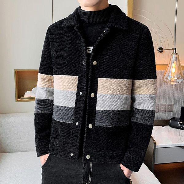 men's jackets hoo 2021 fashion collar color stitching thickened woolen jacket winter british style, Black;brown 
men's jackets hoo 2021 fashion collar color stitching thickened woolen jacket winter british style, Black;brown