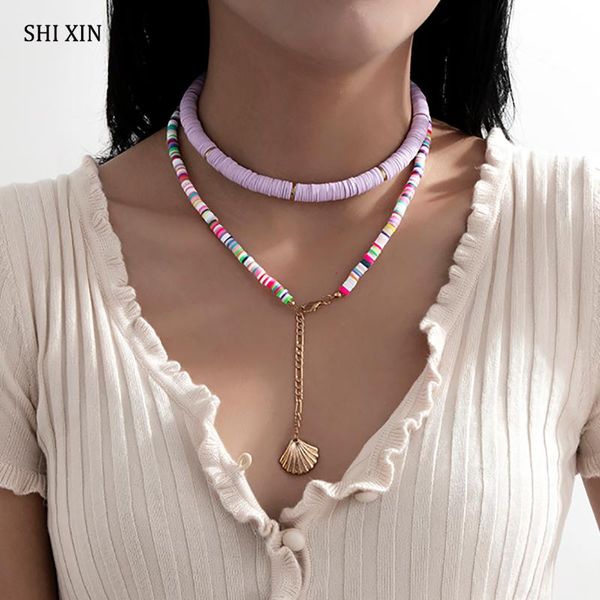 pendant necklaces shixin layered rainbow polymer clay choker for women boho colorful scallop shell 2021 summer jewelry, Silver
pendant necklaces shixin layered rainbow polymer clay choker for women boho colorful scallop shell 2021 summer jewelry, Silver
