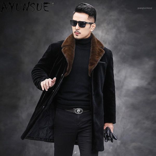 men's leather & faux akoosun winter jacket men warm clothing 100% mink collar clothes real sheep shearing wool fur coat male jaqueta lx, Black
men's leather & faux akoosun winter jacket men warm clothing 100% mink collar clothes real sheep shearing wool fur coat male jaqueta lx, Black
