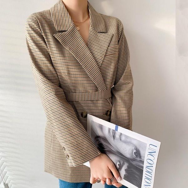 women's suits & blazers ladies office plaid suit jacket vintage double breasted sashes loose casual coat 2022 spring outerwear women bl, White;black
women's suits & blazers ladies office plaid suit jacket vintage double breasted sashes loose casual coat 2022 spring outerwear women bl, White;black