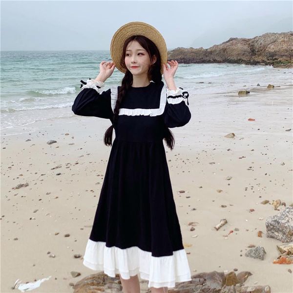 casual dresses black sweet patchwork ruffles o-neck loose spring and autumn knee-length dress women's clothing fashion vestidos, Black;gray
casual dresses black sweet patchwork ruffles o-neck loose spring and autumn knee-length dress women's clothing fashion vestidos, Black;gray
