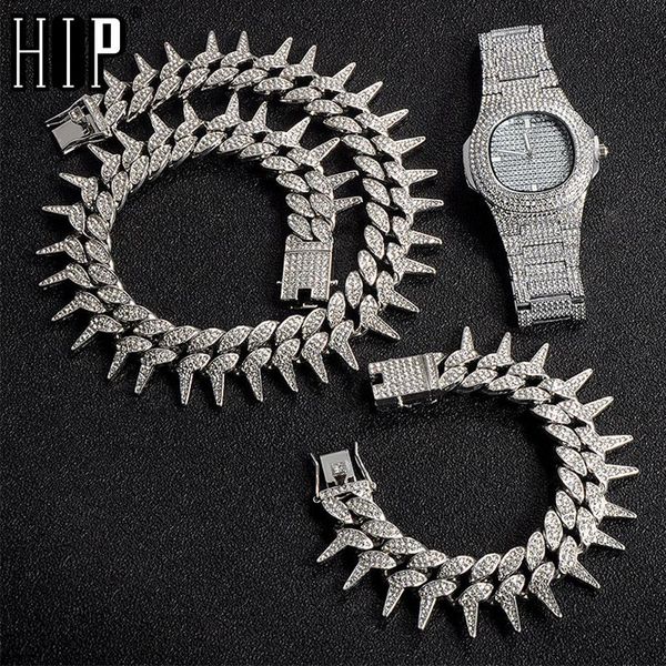 hip hop 25mm 3pcs kit heavy watch+necklace+bracelet bling thorns crystal + iced out cuban rhinestones chains for men jewelry, Silver
hip hop 25mm 3pcs kit heavy watch+necklace+bracelet bling thorns crystal + iced out cuban rhinestones chains for men jewelry, Silver