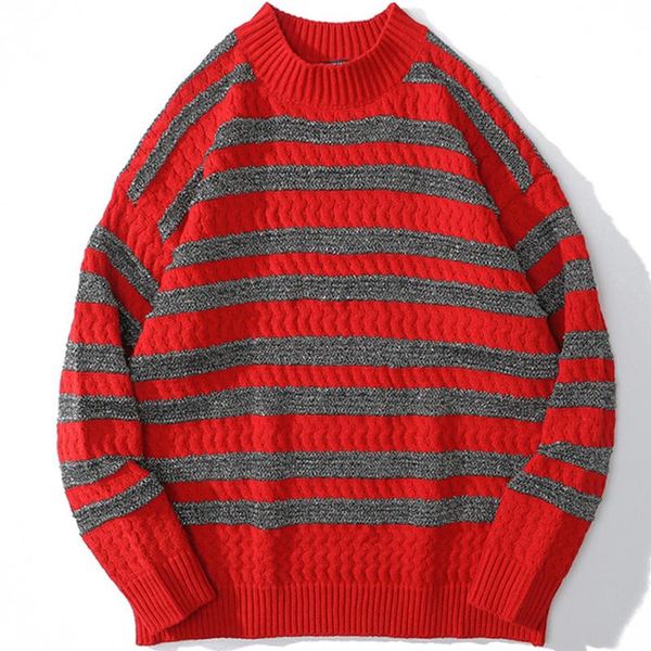 men's sweaters couple oversized striped sweater men color matching streetwear o-neck knitting hip hop pullover woman red black fall out, White;black
men's sweaters couple oversized striped sweater men color matching streetwear o-neck knitting hip hop pullover woman red black fall out, White;black