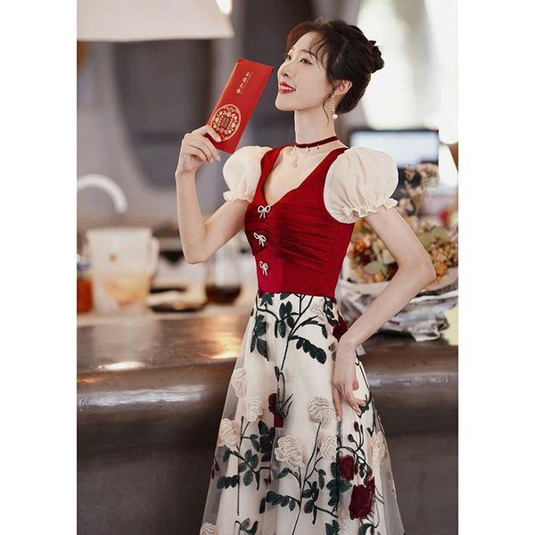ethnic clothing summer floral embroidery formal party gown bride wedding tulle elegant prom dress bow patchwork vestidos de fasta, Red
ethnic clothing summer floral embroidery formal party gown bride wedding tulle elegant prom dress bow patchwork vestidos de fasta, Red
